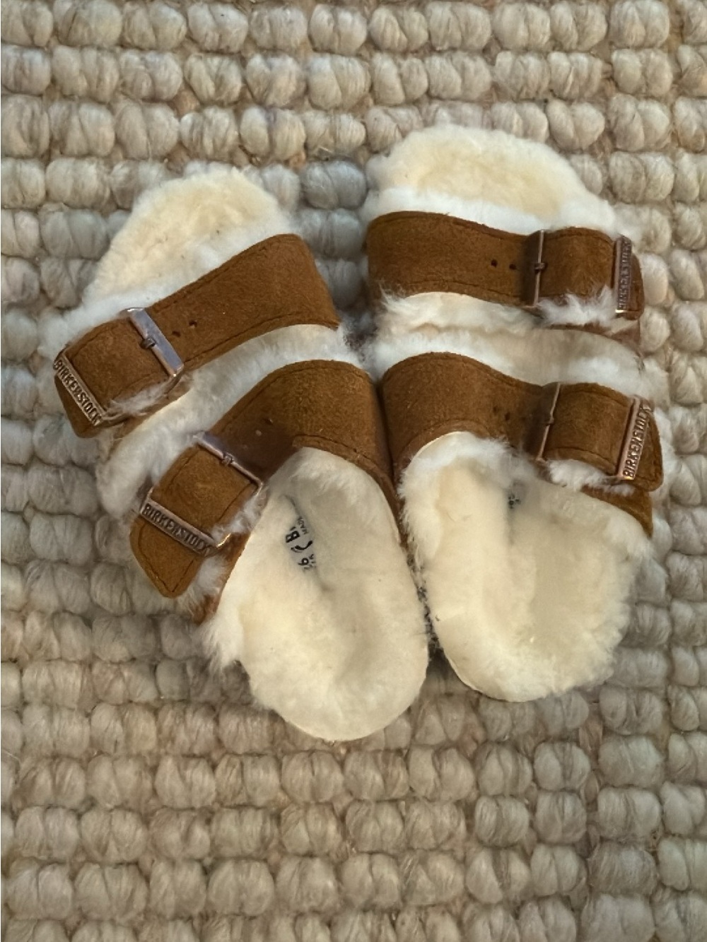 Birkenstock Kids Tan Suede Shearling Slide Sandals